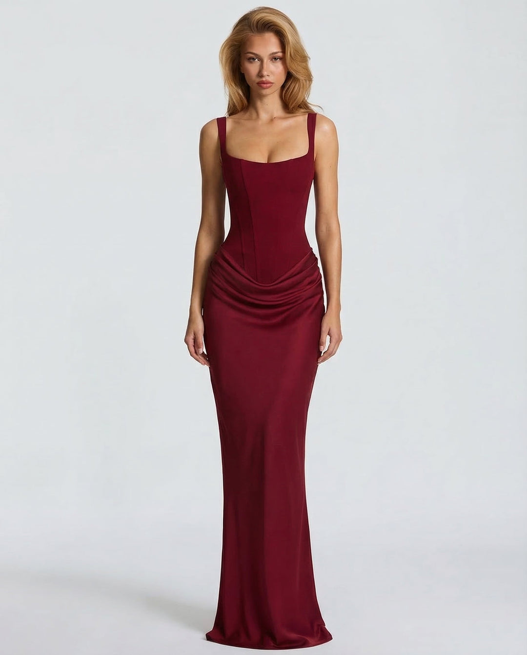 Women’s Corset Maxi Dress Draped Waist Sculpted Silhouette