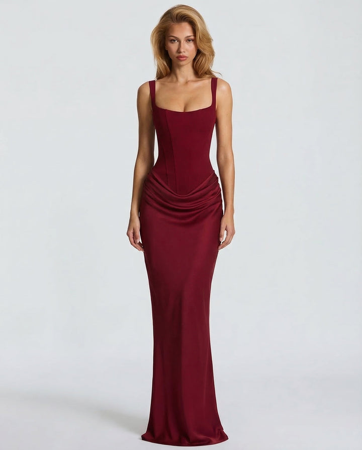 Women’s Corset Maxi Dress Draped Waist Sculpted Silhouette