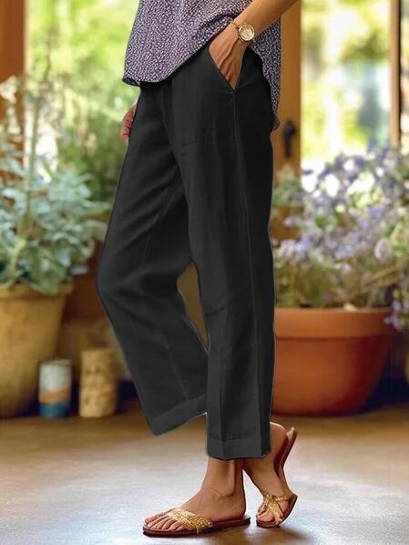 Women's Linen Tapered Cropped Cuffed Trousers
