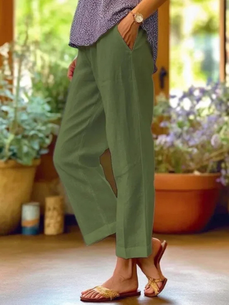 Women's Linen Tapered Cropped Cuffed Trousers