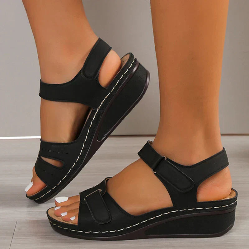 Women's Orthopaedic Cutout Strap Hook-and-Loop Wedge Sandals