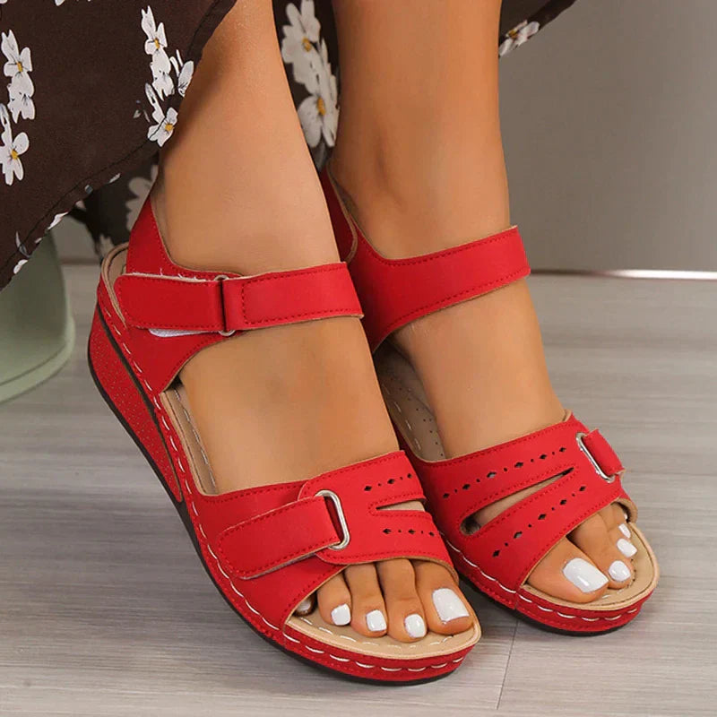 Women's Orthopaedic Cutout Strap Hook-and-Loop Wedge Sandals