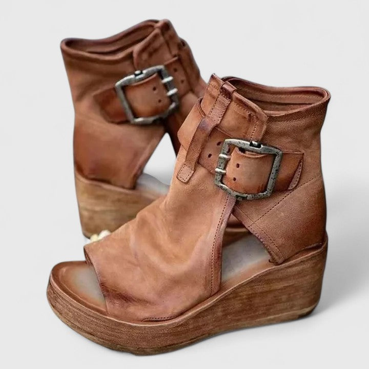 Women's Orthopaedic Buckle Strap Open Toe Wedge Boots