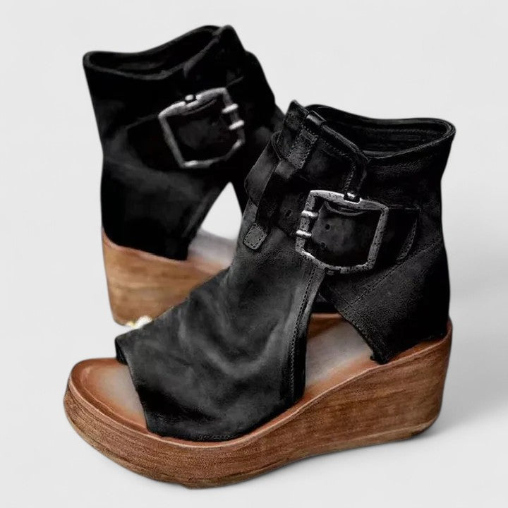 Women's Orthopaedic Buckle Strap Open Toe Wedge Boots