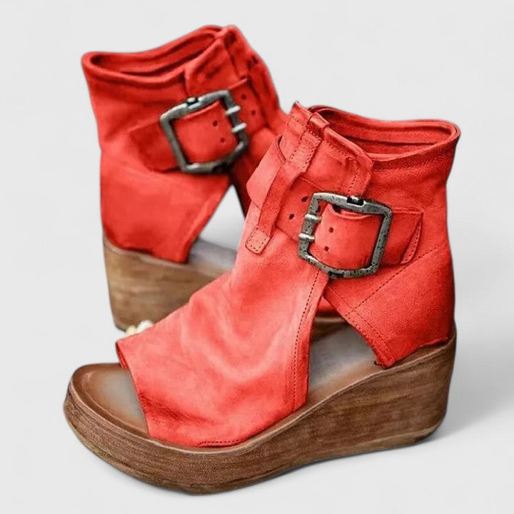 Women's Orthopaedic Buckle Strap Open Toe Wedge Boots