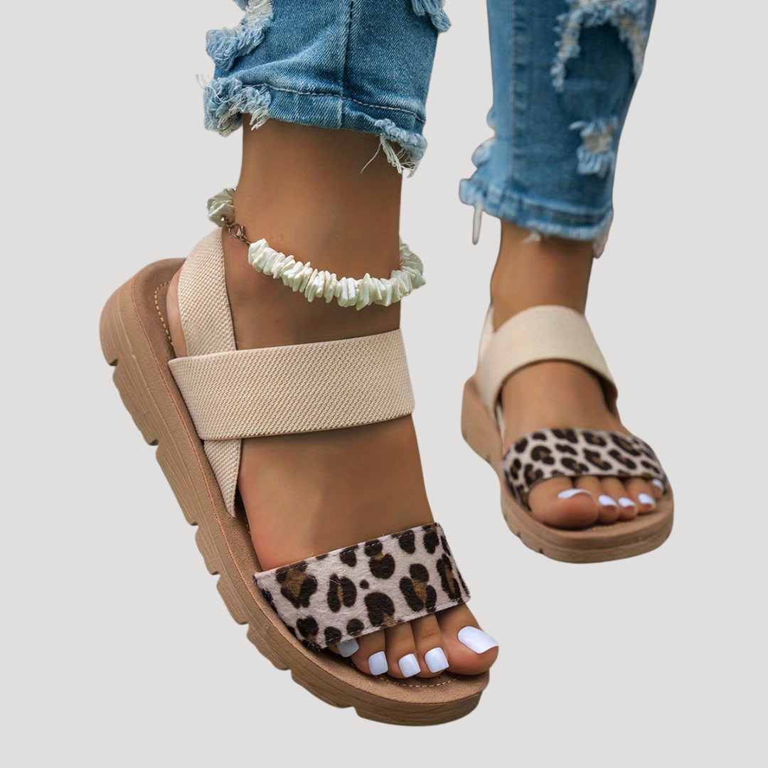 Women’s Comfortable Leopard Print Cross Strap Flat Sandals
