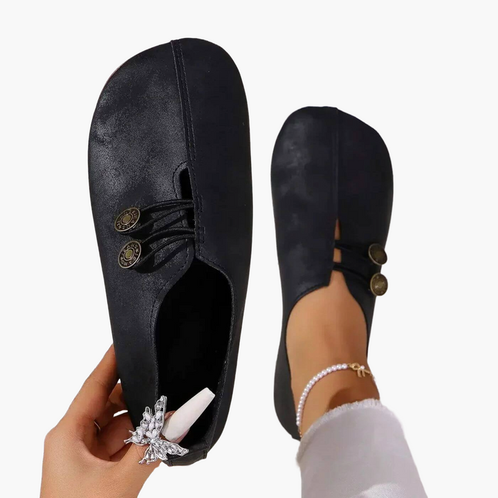 Women's Orthopaedic Slip-On Flat Shoes with Button Elastic Detail