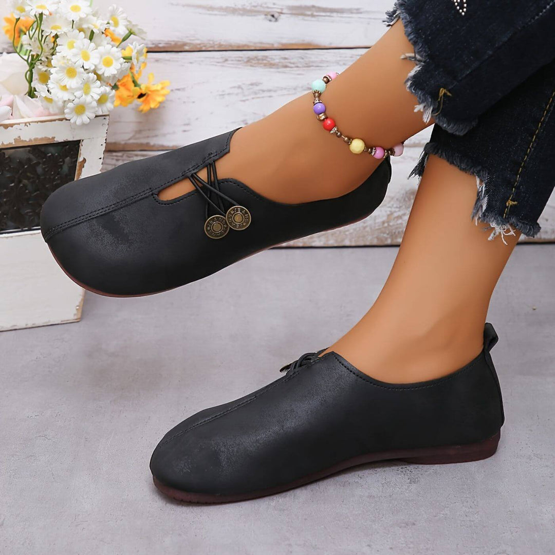 Women's Orthopaedic Slip-On Flat Shoes with Button Elastic Detail