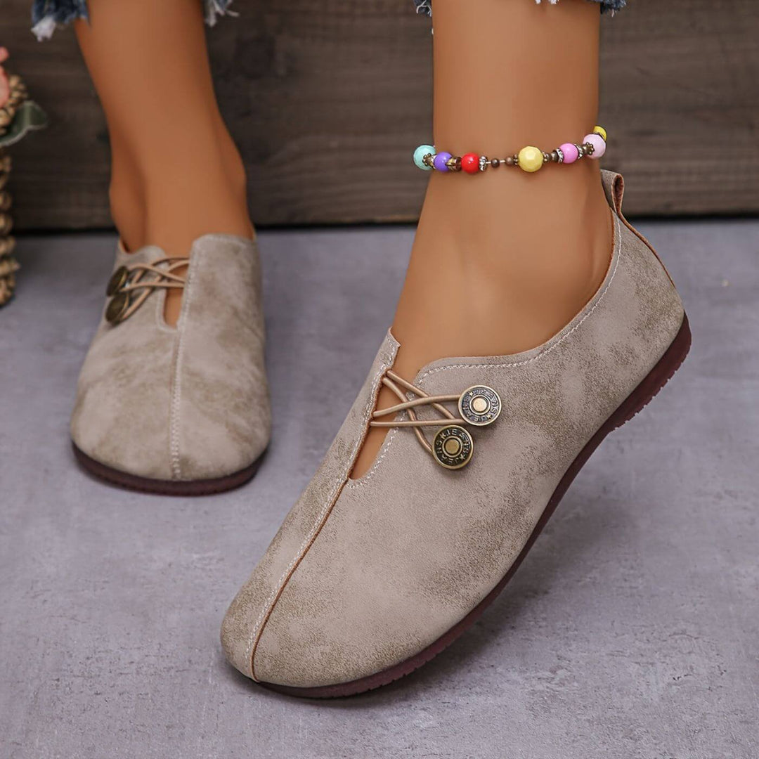 Women's Orthopaedic Slip-On Flat Shoes with Button Elastic Detail