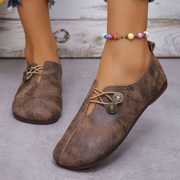 Women's Orthopaedic Slip-On Flat Shoes with Button Elastic Detail