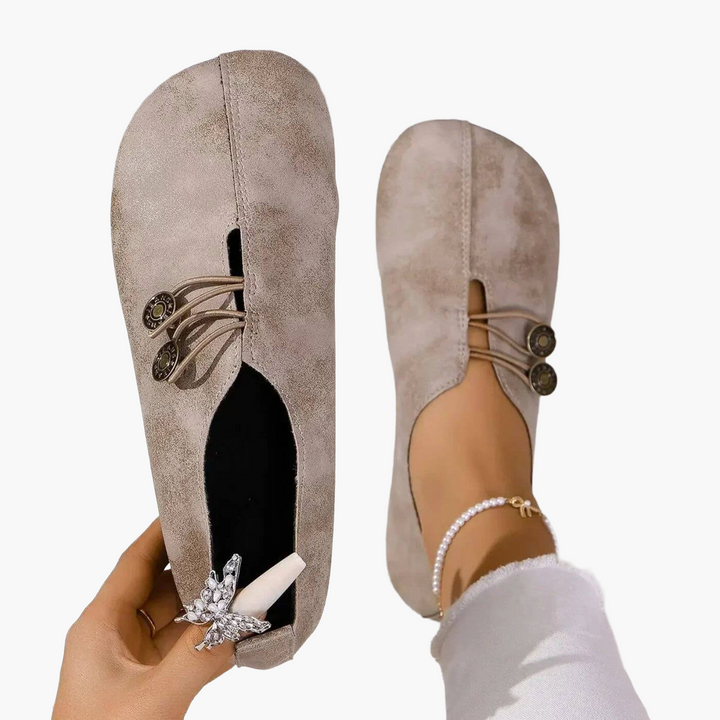 Women's Orthopaedic Slip-On Flat Shoes with Button Elastic Detail