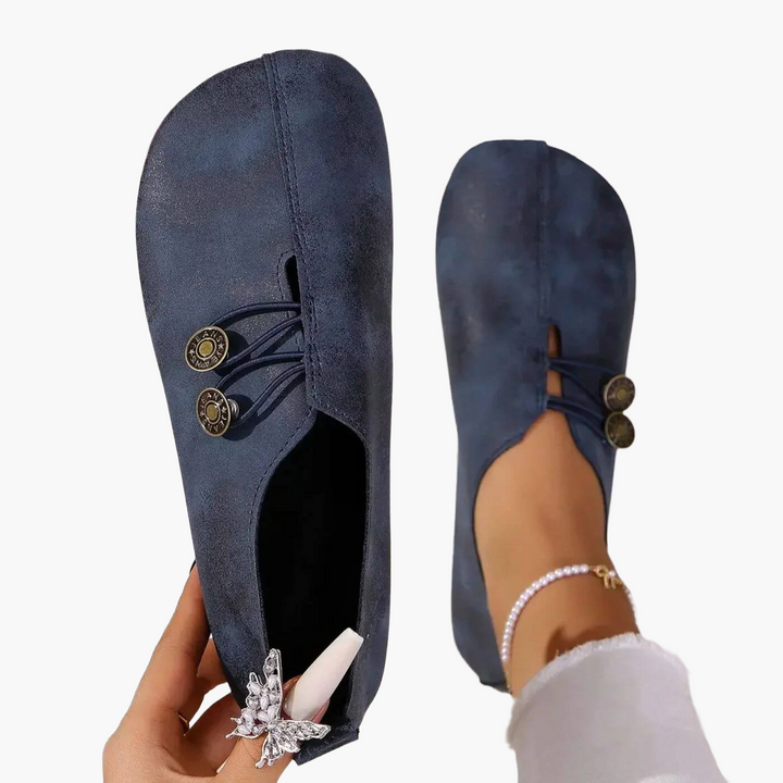 Women's Orthopaedic Slip-On Flat Shoes with Button Elastic Detail