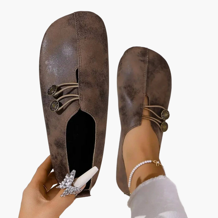 Women's Orthopaedic Slip-On Flat Shoes with Button Elastic Detail