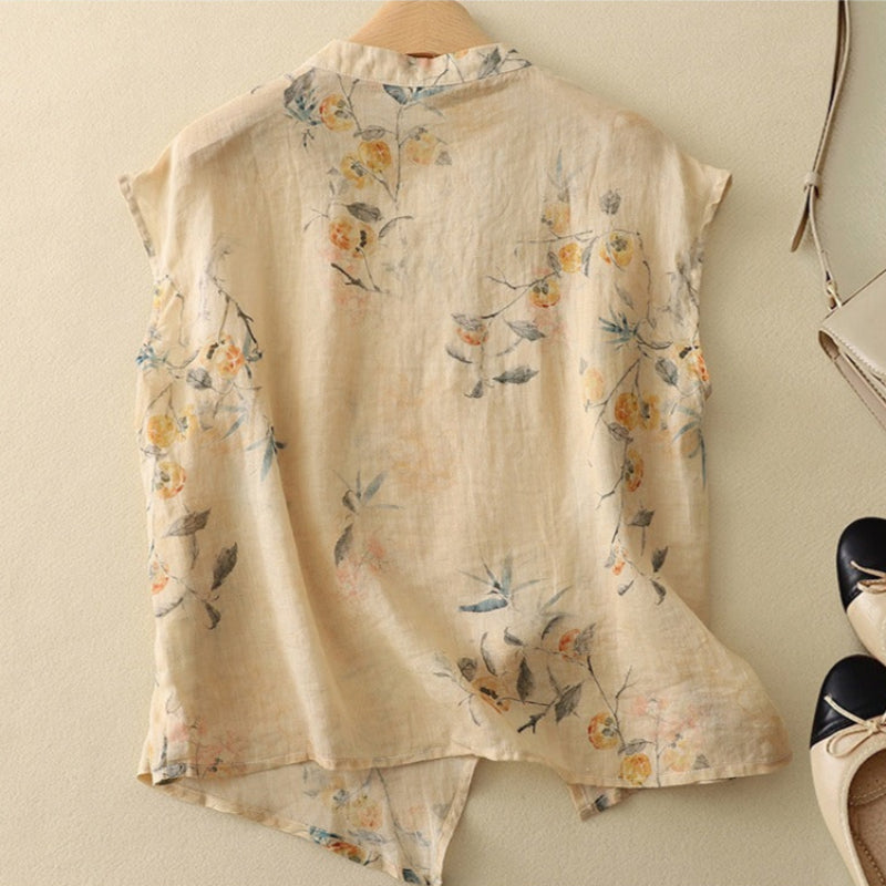 Women's Floral Print Sleeveless Top with Mandarin Collar