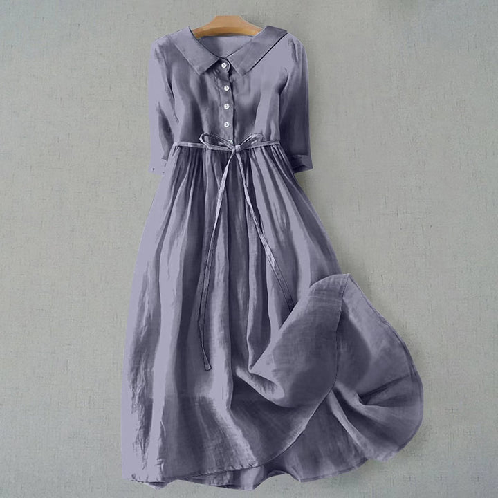 Women's Button Front Maxi Dress Tie Waist Collar