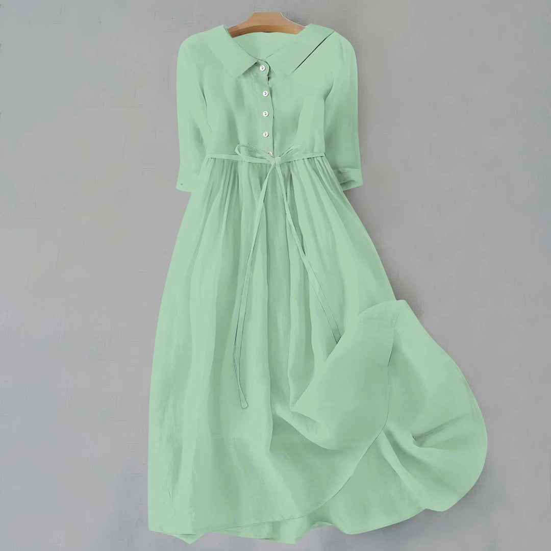 Women's Button Front Maxi Dress Tie Waist Collar