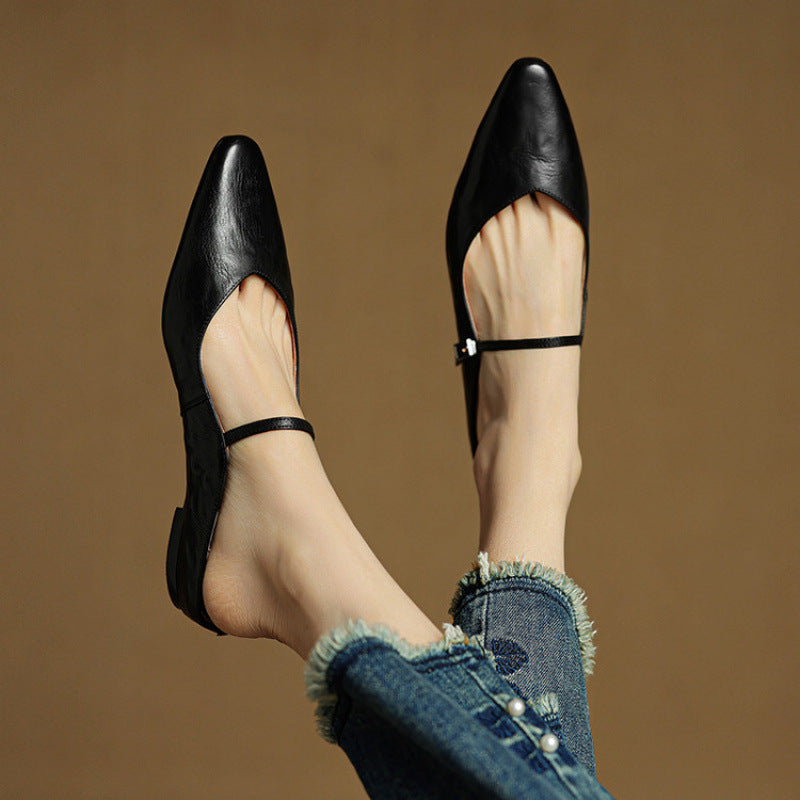Women's Orthopaedic Genuine Leather Pointed Toe Mary Jane Mules