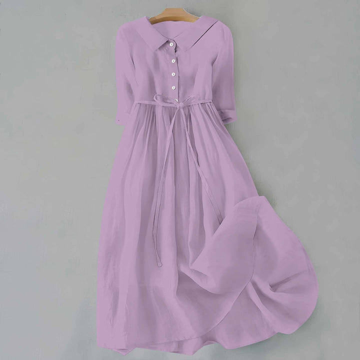 Women's Button Front Maxi Dress Tie Waist Collar