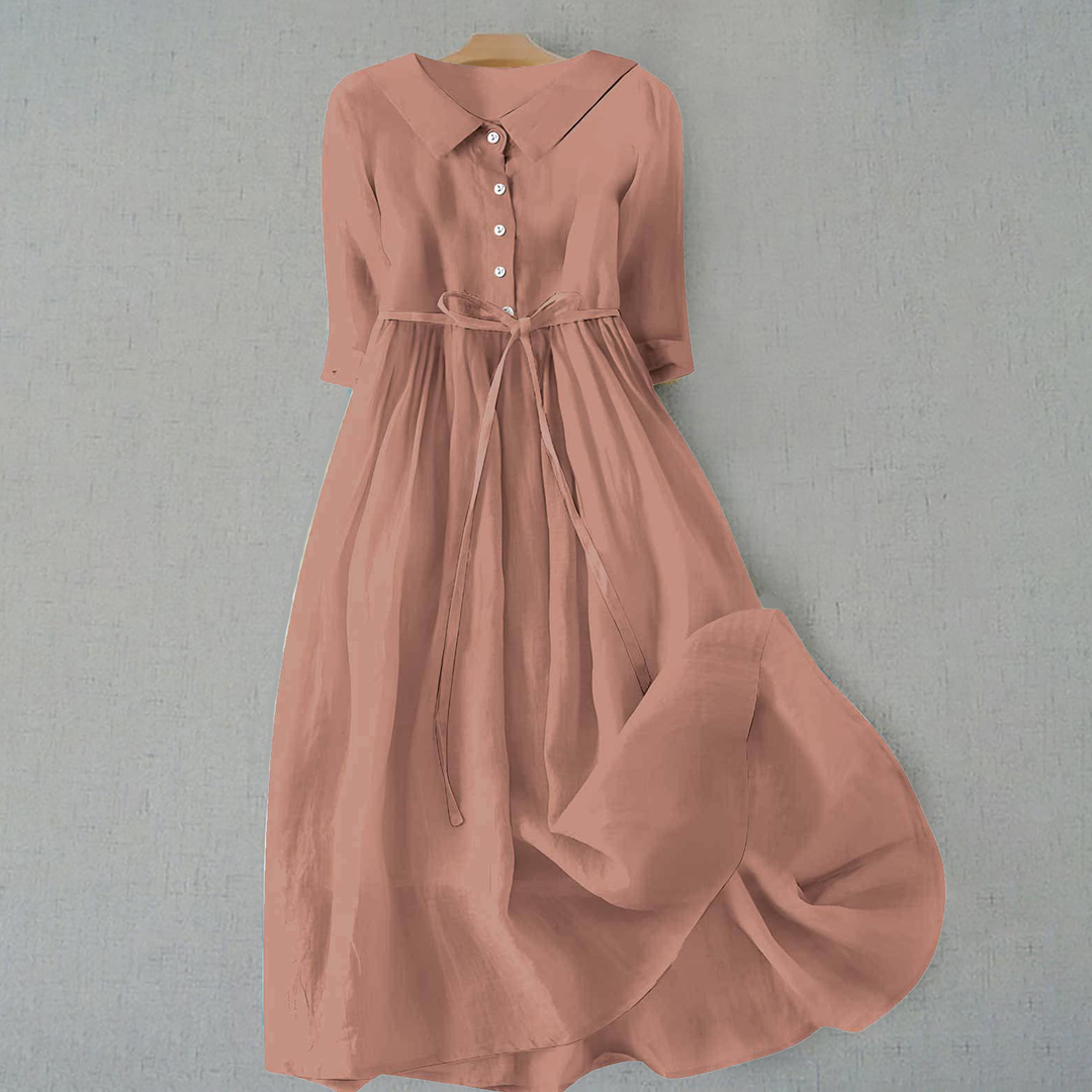 Women's Button Front Maxi Dress Tie Waist Collar
