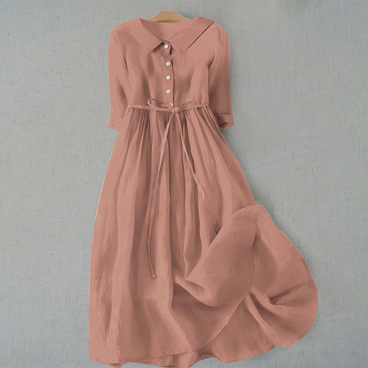 Women's Button Front Maxi Dress Tie Waist Collar