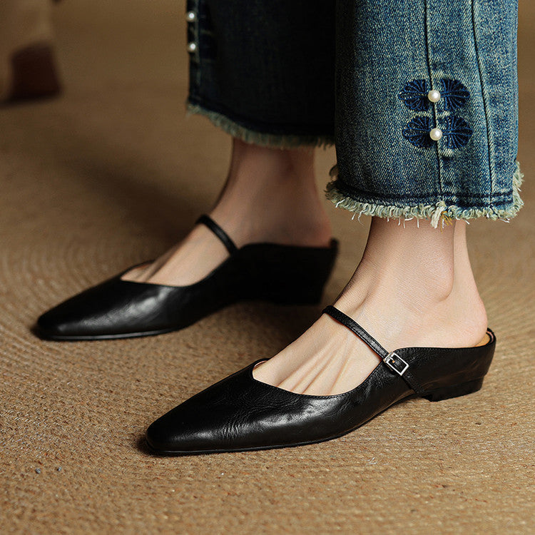 Women's Orthopaedic Genuine Leather Pointed Toe Mary Jane Mules