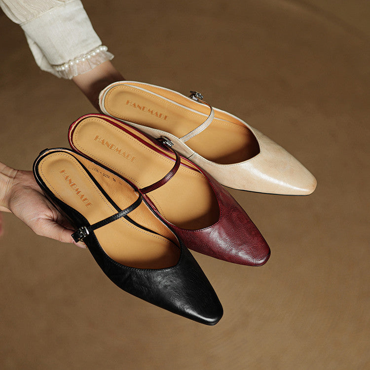 Women's Orthopaedic Genuine Leather Pointed Toe Mary Jane Mules