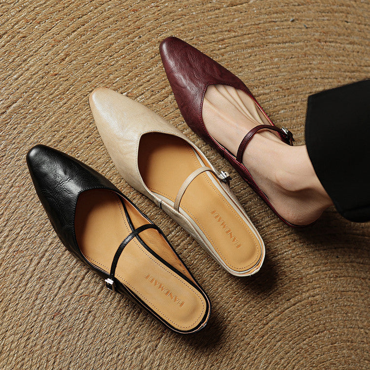 Women's Orthopaedic Genuine Leather Pointed Toe Mary Jane Mules