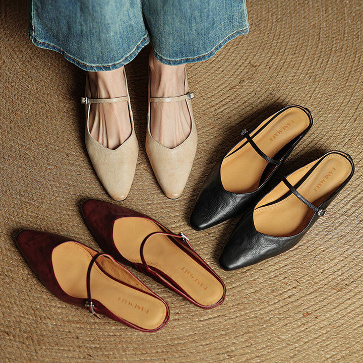 Women's Orthopaedic Genuine Leather Pointed Toe Mary Jane Mules