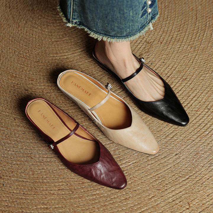 Women's Orthopaedic Genuine Leather Pointed Toe Mary Jane Mules