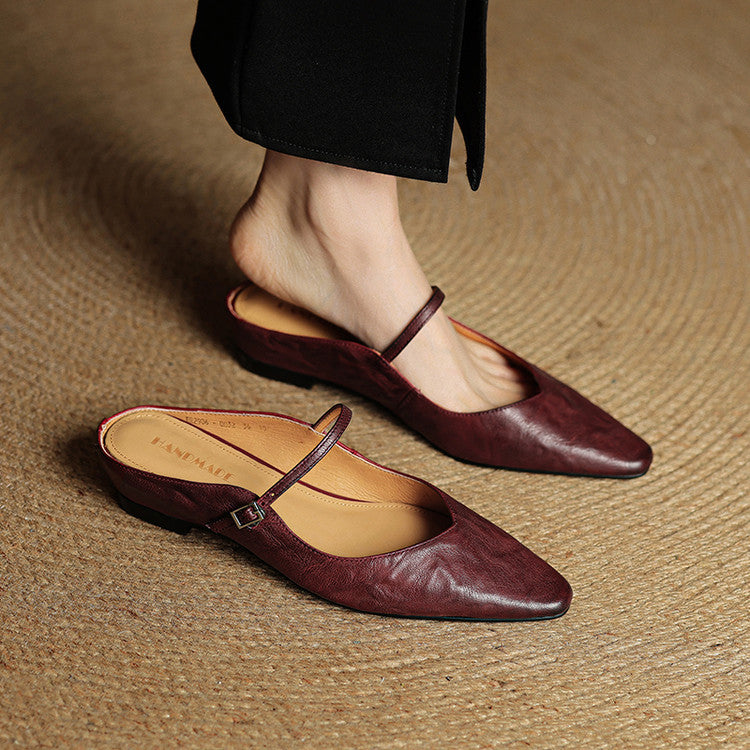 Women's Orthopaedic Genuine Leather Pointed Toe Mary Jane Mules