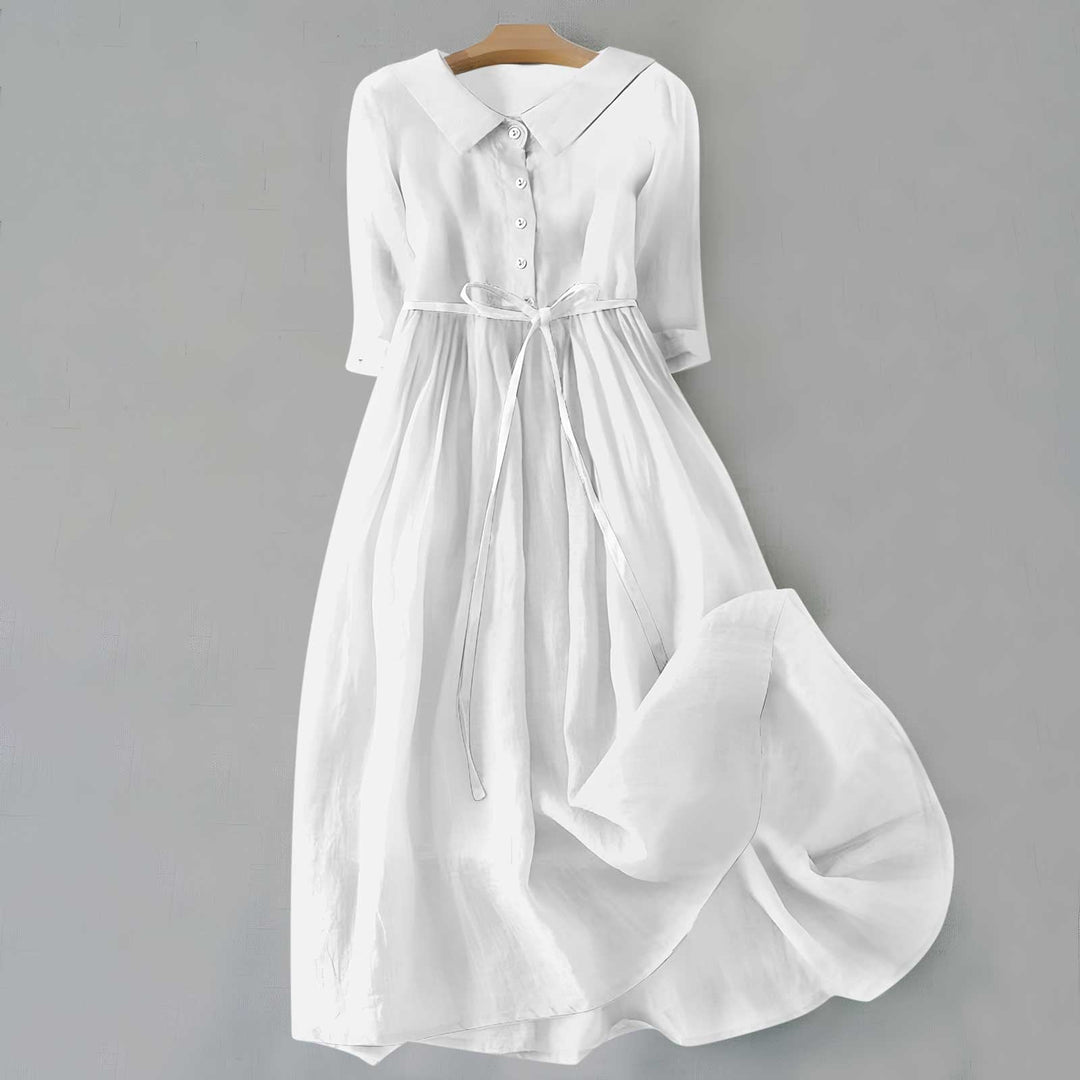 Women's Button Front Maxi Dress Tie Waist Collar