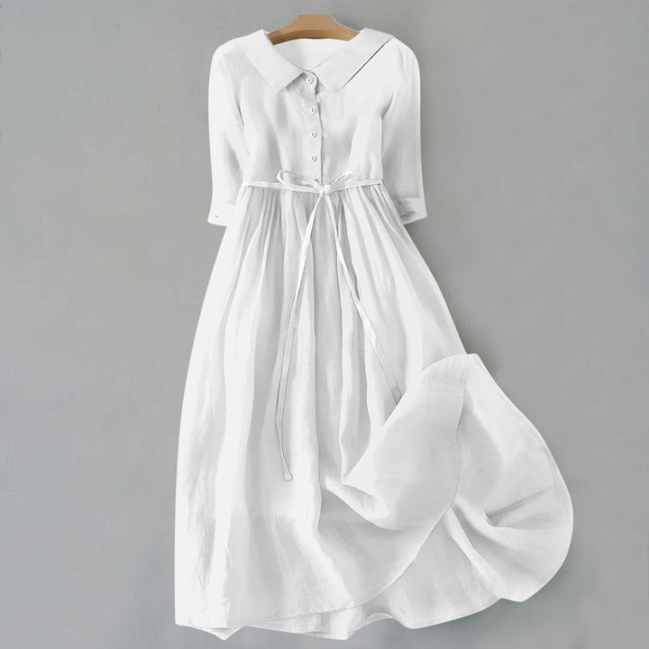 Women's Button Front Maxi Dress Tie Waist Collar
