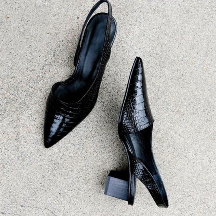 Women's Orthopaedic Croc Embossed Pointed Toe Slingback Heels