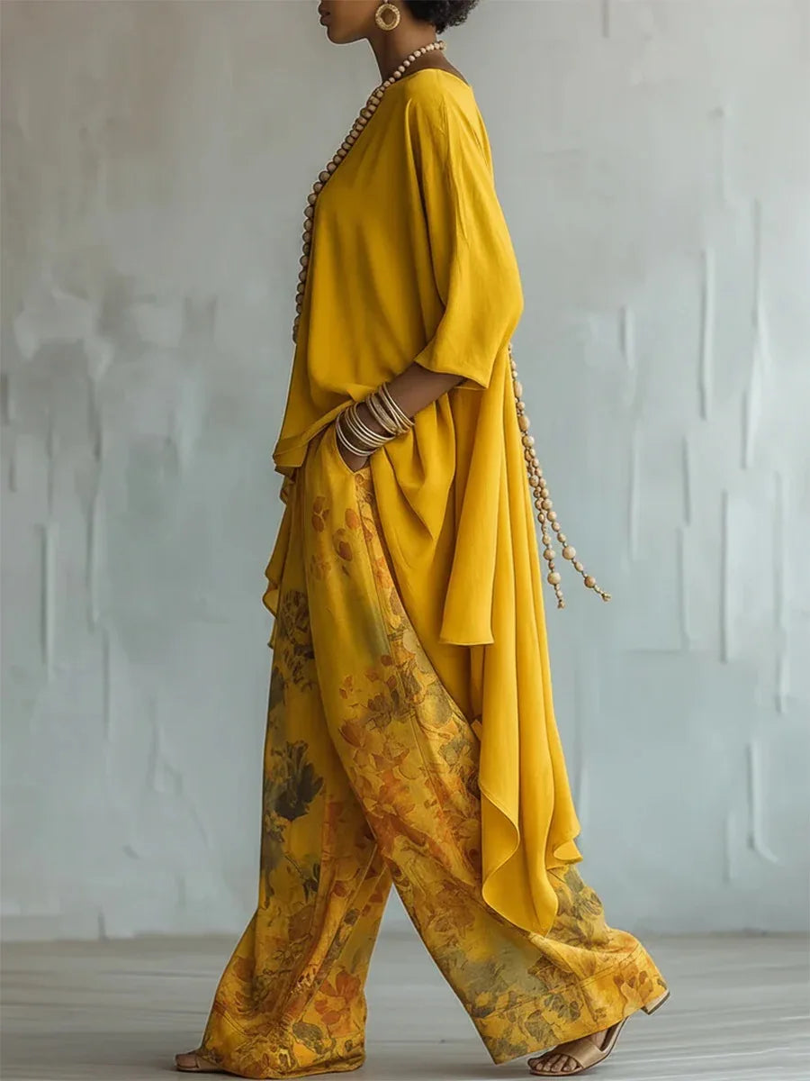 Women's Printed Loose Two-Piece Set Wide Leg Trousers