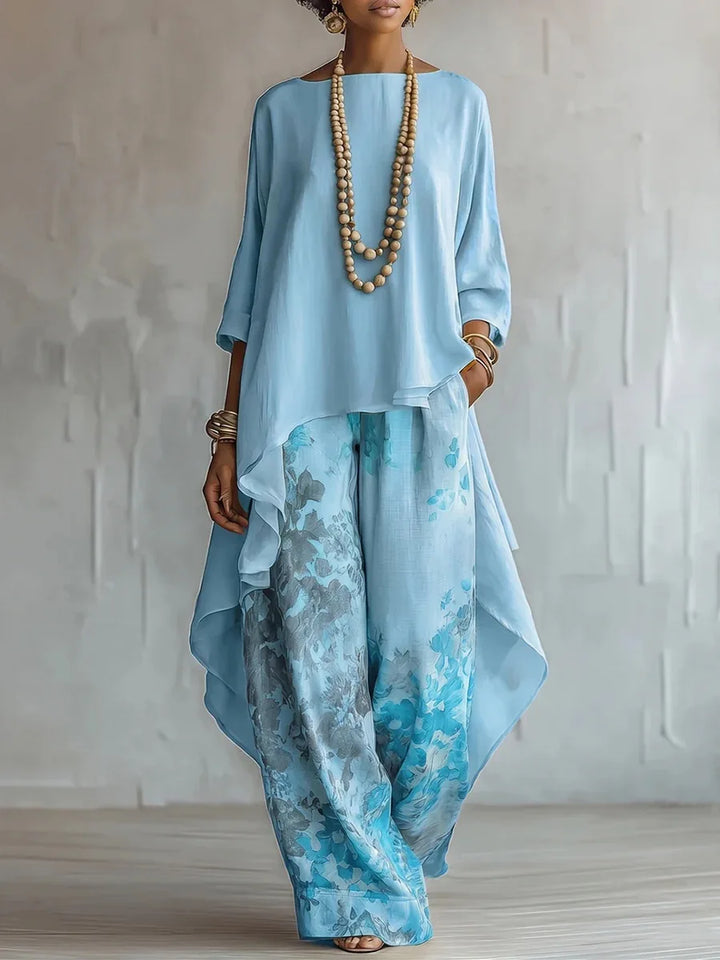 Women's Printed Loose Two-Piece Set Wide Leg Trousers