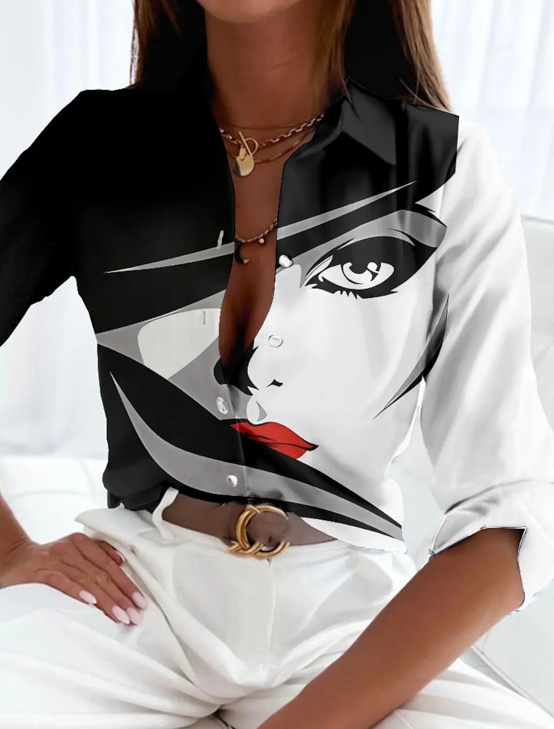Women's Contemporary Colour Block Print Blouse