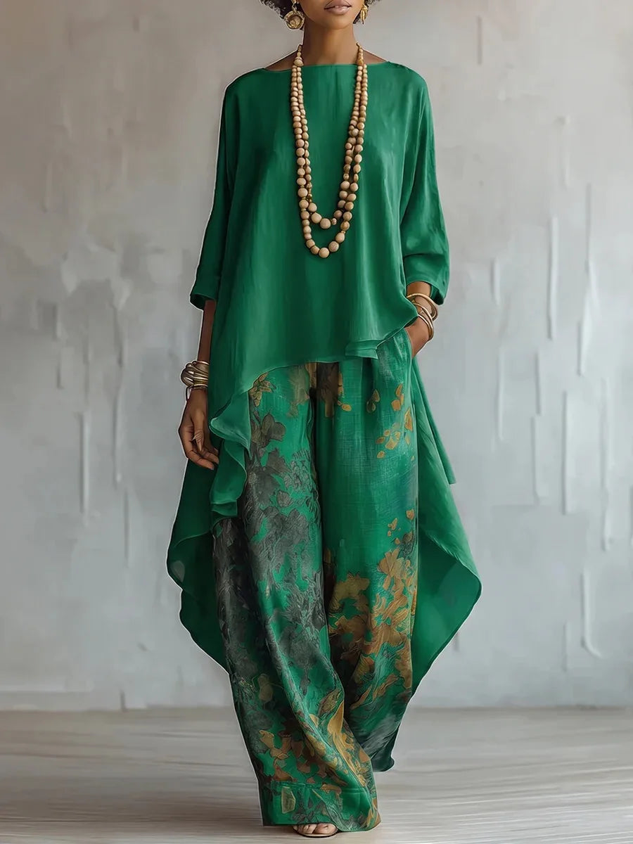 Women's Printed Loose Two-Piece Set Wide Leg Trousers