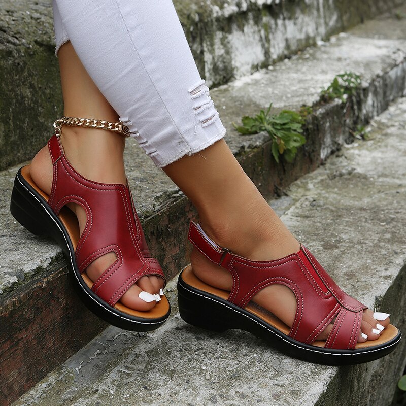Women's Orthopaedic Leather Perforated Wedge Sandals
