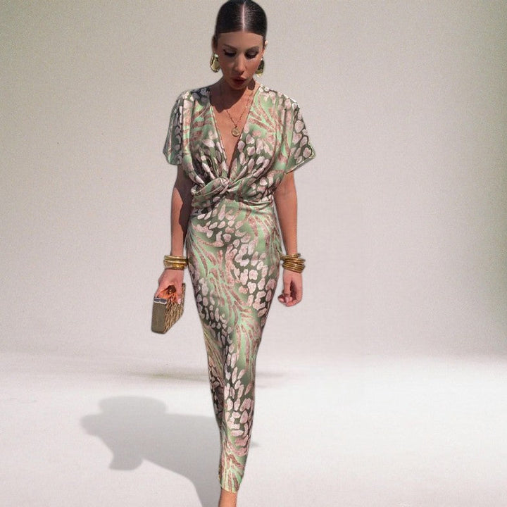 Women's Twist-Knot V-Neck Batwing Wedding Guest Maxi Dress