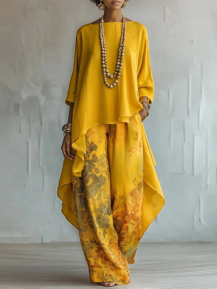 Women's Printed Loose Two-Piece Set Wide Leg Trousers
