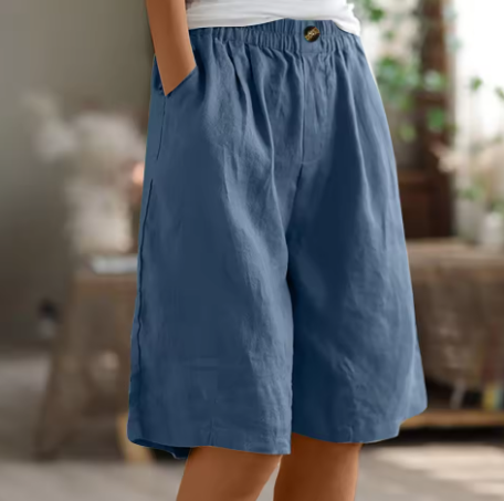 Women's Linen Blend Elastic Waist Wide-Leg Bermuda Shorts