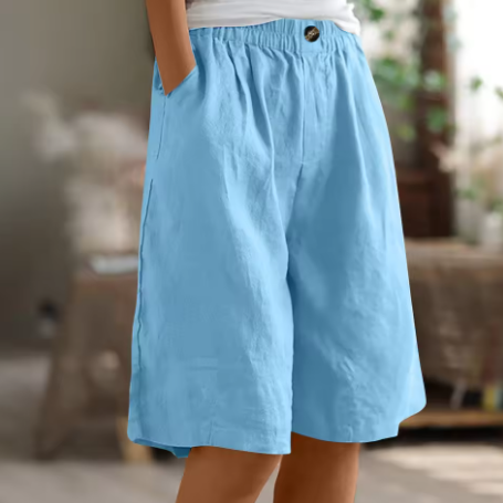 Women's Linen Blend Elastic Waist Wide-Leg Bermuda Shorts