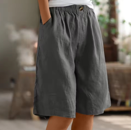 Women's Linen Blend Elastic Waist Wide-Leg Bermuda Shorts