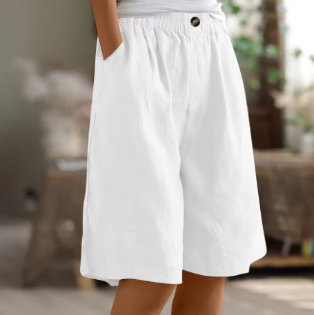Women's Linen Blend Elastic Waist Wide-Leg Bermuda Shorts
