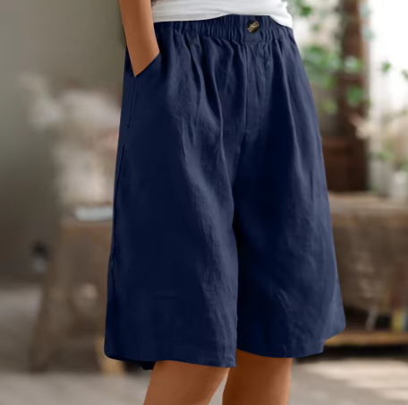 Women's Linen Blend Elastic Waist Wide-Leg Bermuda Shorts