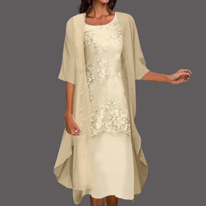 Women's Floral Lace Midi Dress with Sheer Cardigan Set