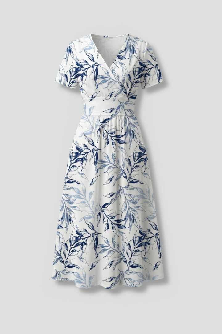 Women’s Midi Dress with V Neckline and Floral Print