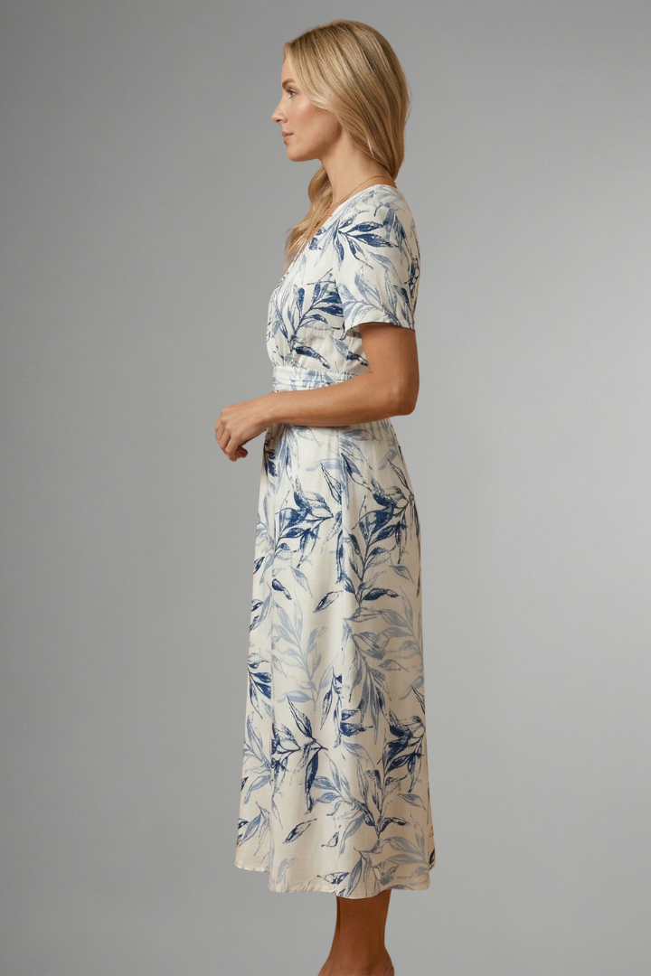 Women’s Midi Dress with V Neckline and Floral Print