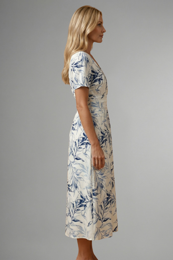 Women’s Midi Dress with V Neckline and Floral Print