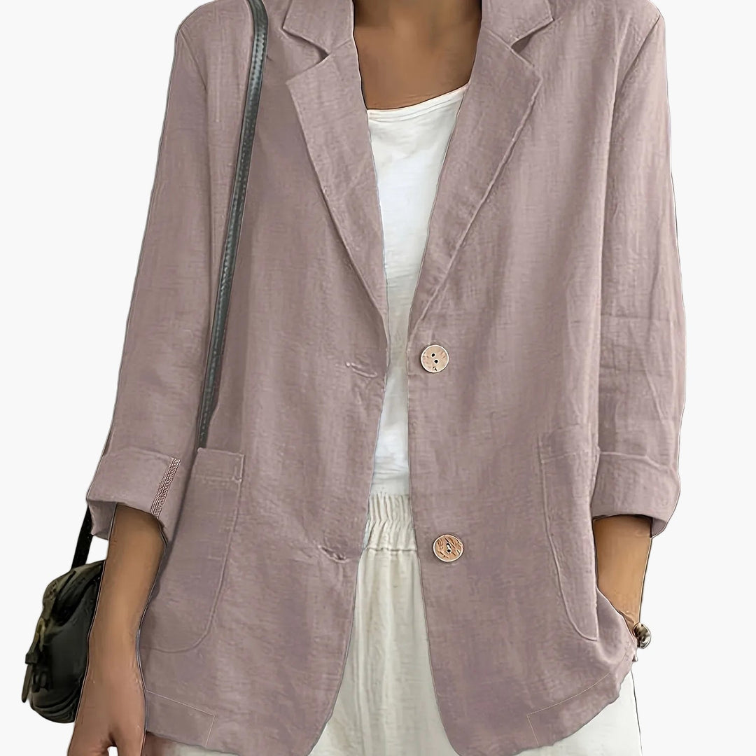 Linen Blazer Women Long Sleeve Button Front with Pockets